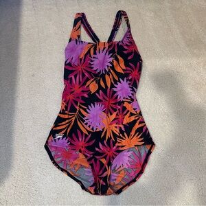 Speedo Swimsuit Women’s Hawaiian Hibiscus Print One Piece Cross Back